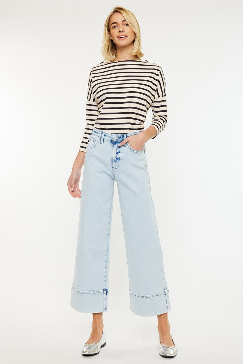 KanCan Light High Rise Cropped Wide Leg Jeans