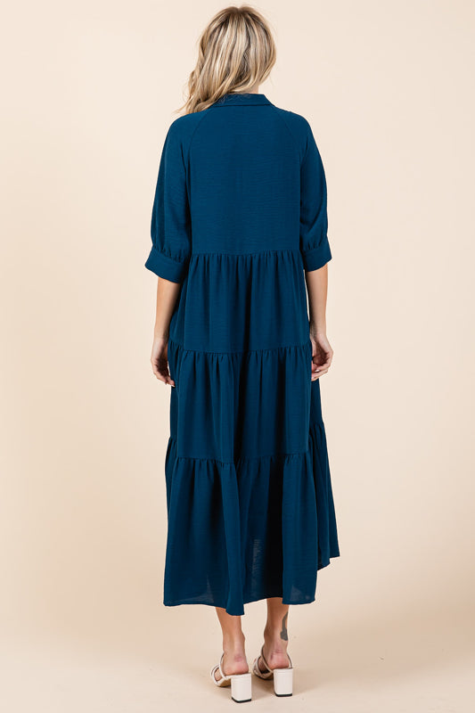 Teal Airflow Short Sleeve Collared Maxi Dress