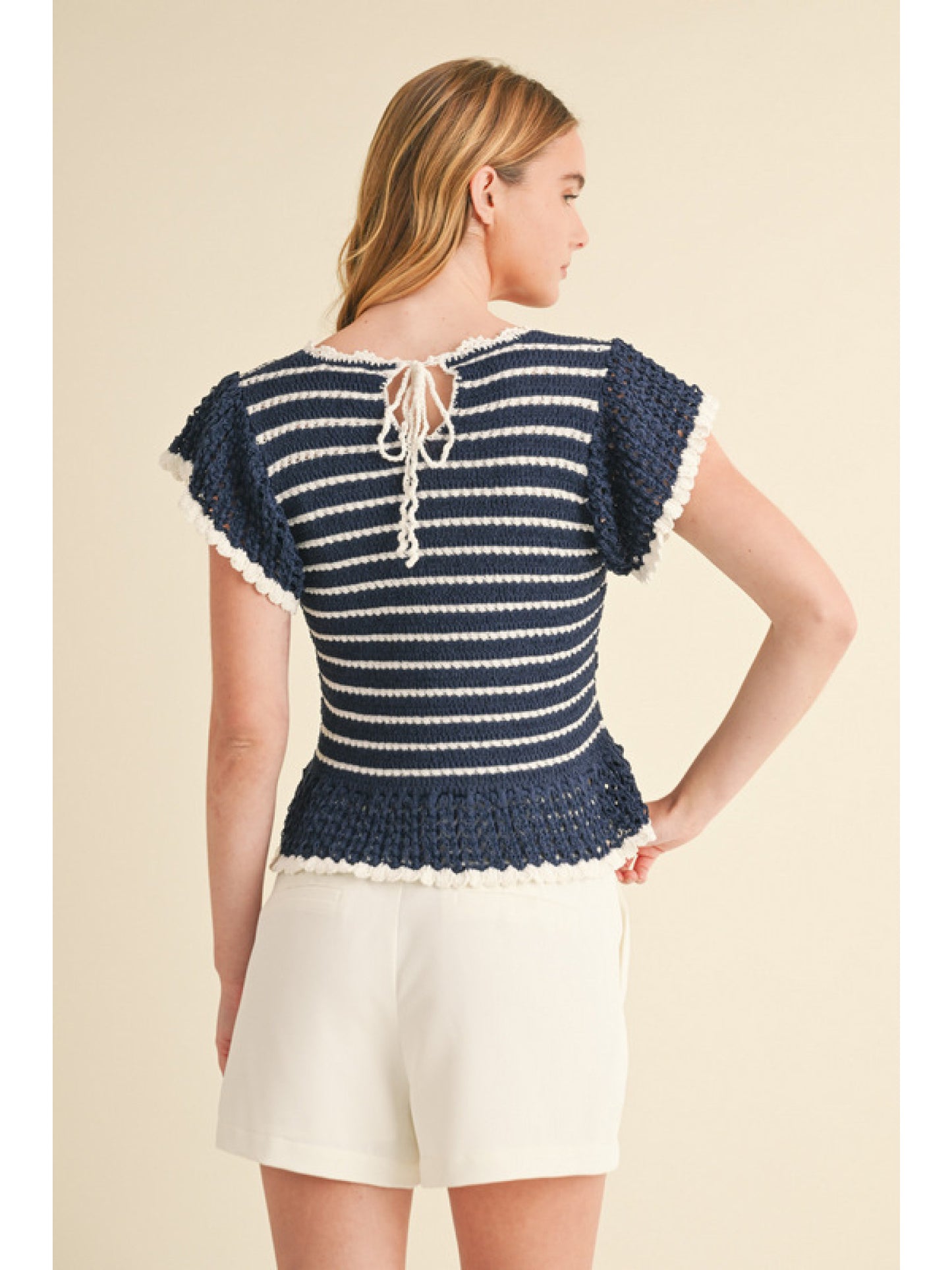 Navy/Off White Knit Sleeveless Top
