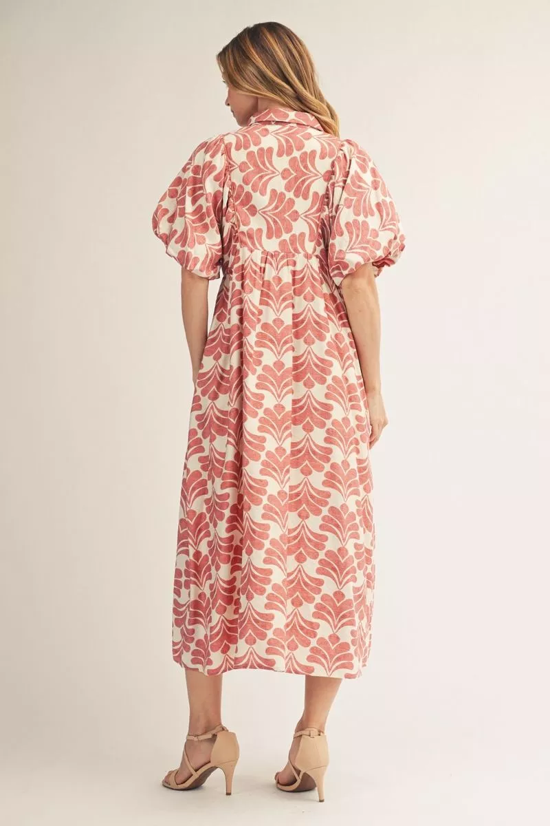 Mauve Floral Collared Short Sleeve Maxi Dress