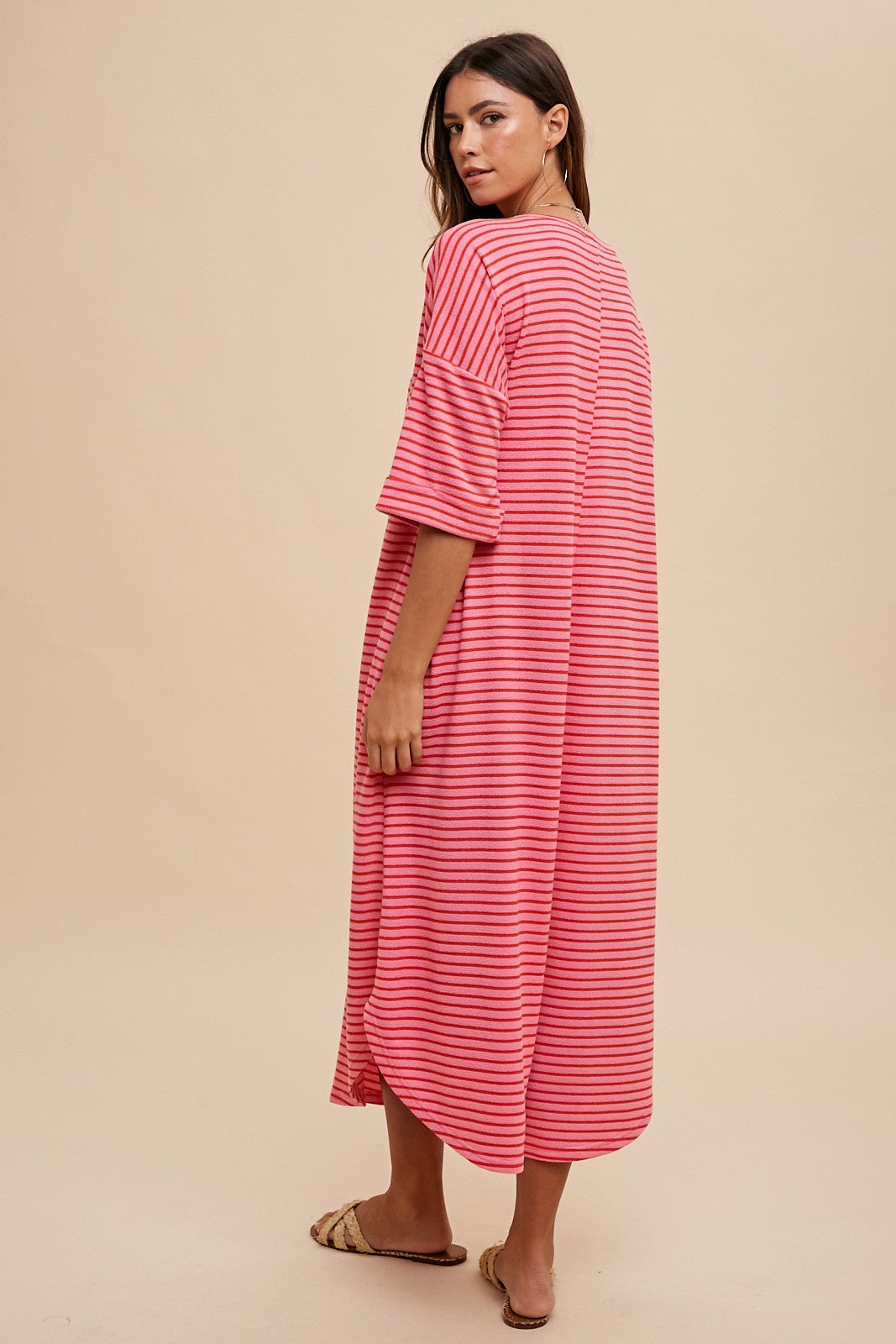 Hot Pink/Red Striped Knit Maxi Dress