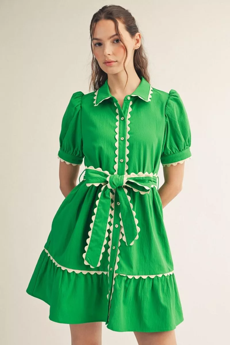 RicRac Accented Short Sleeve Mini Dress