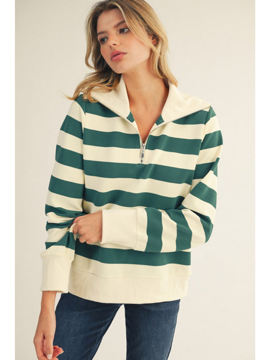 Hunter Green Mix Striped Light Knit Quarter Zip
