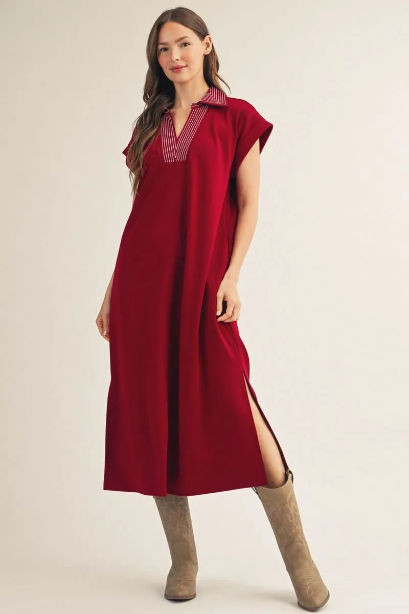 Burgundy Collared Midi Dress