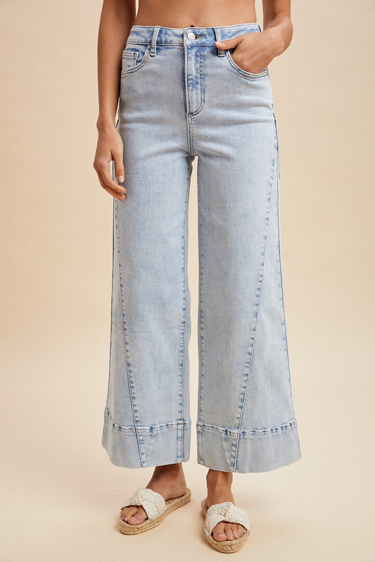 Light Denim Seam Detailed Cropped Flare Jeans