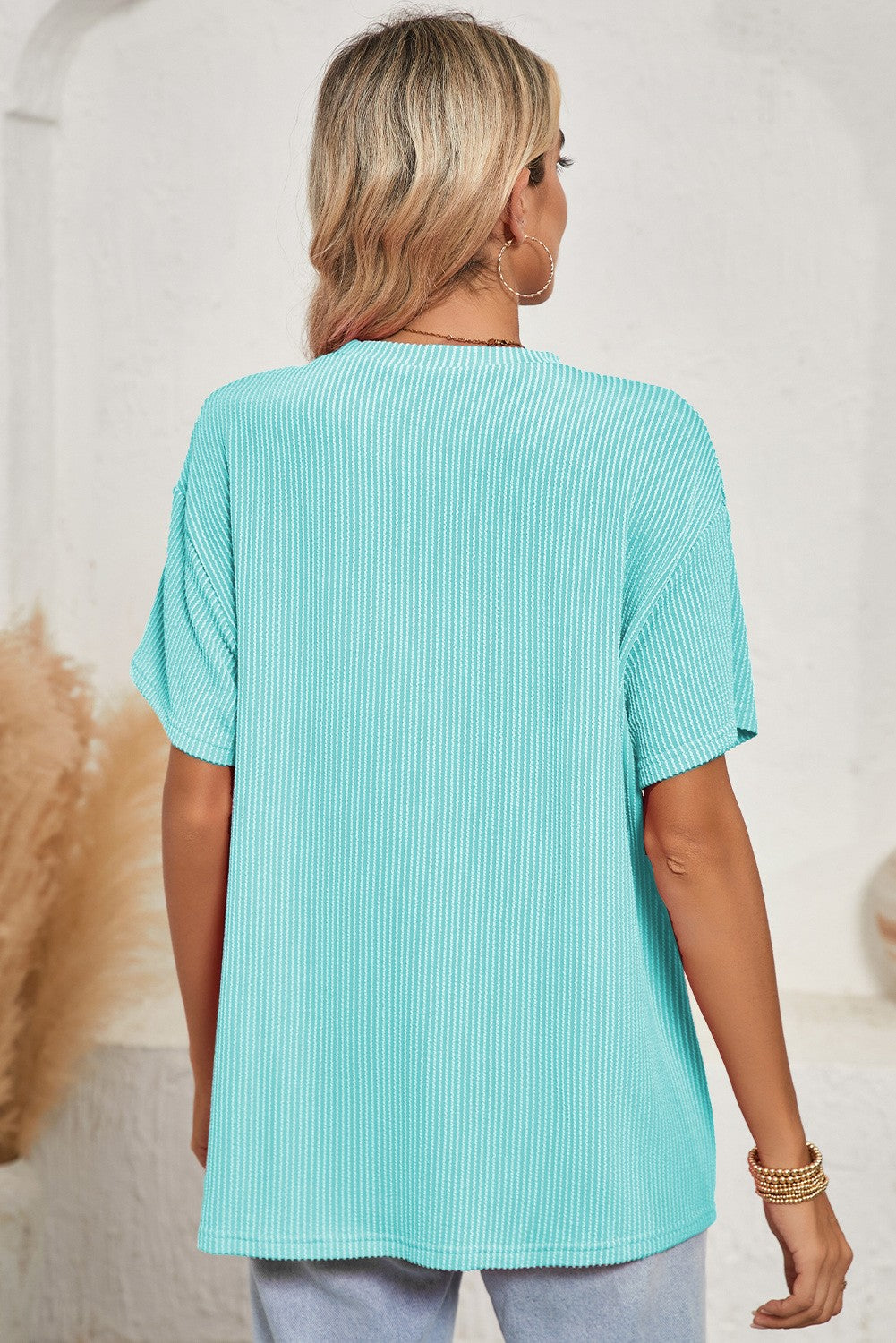 Mint Rib Knit Short Sleeve Pocket Tee