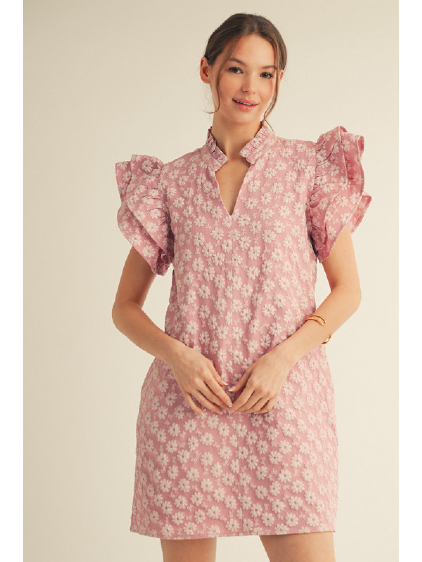 Blush Floral Mini Dress w/ Flutter Sleeves