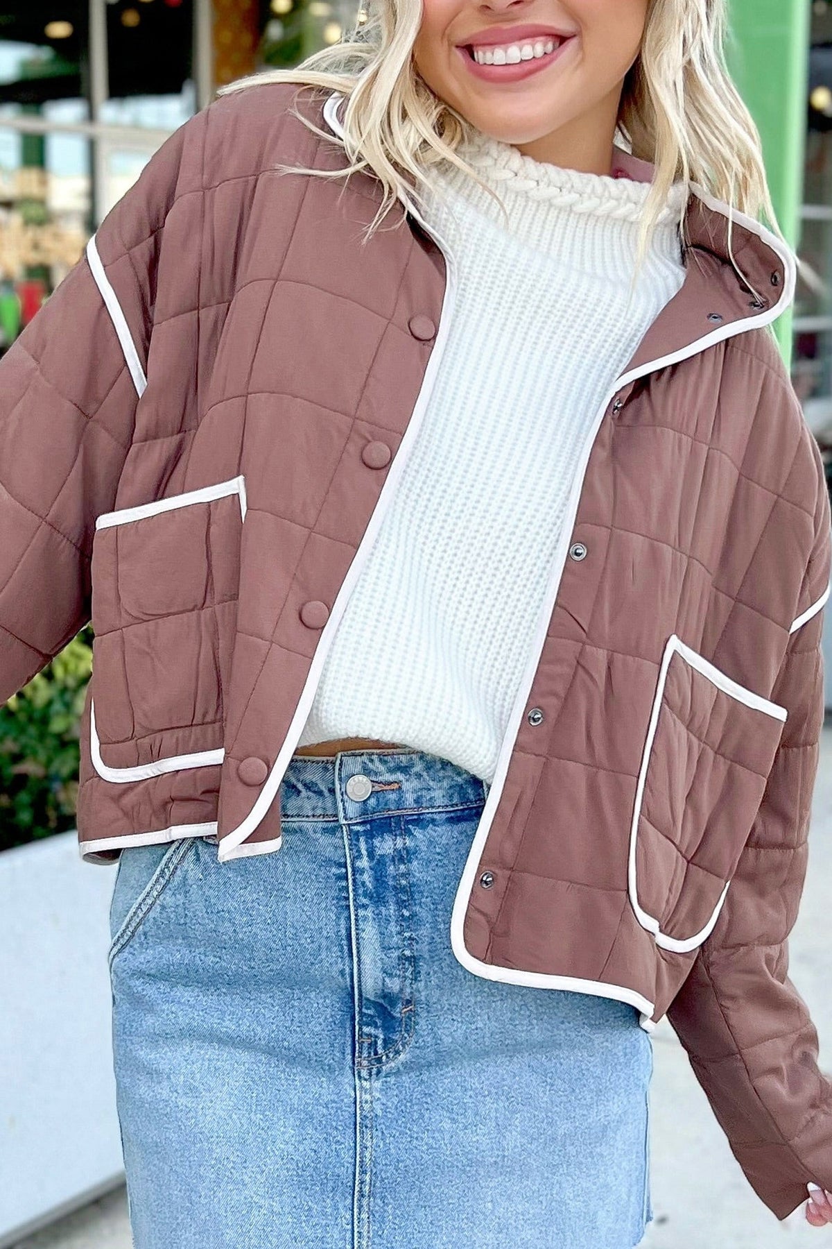 Rose Quilted Button Up Jacket