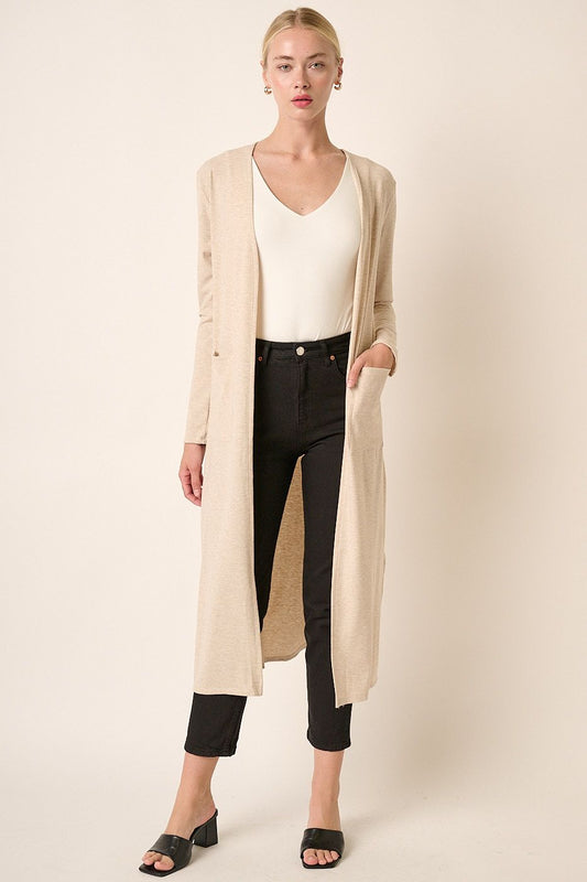 Oatmeal Rib Knit Long Cardigan