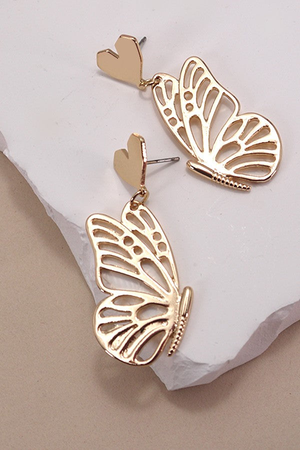 Heart Butterfly 2D Drop Earrings