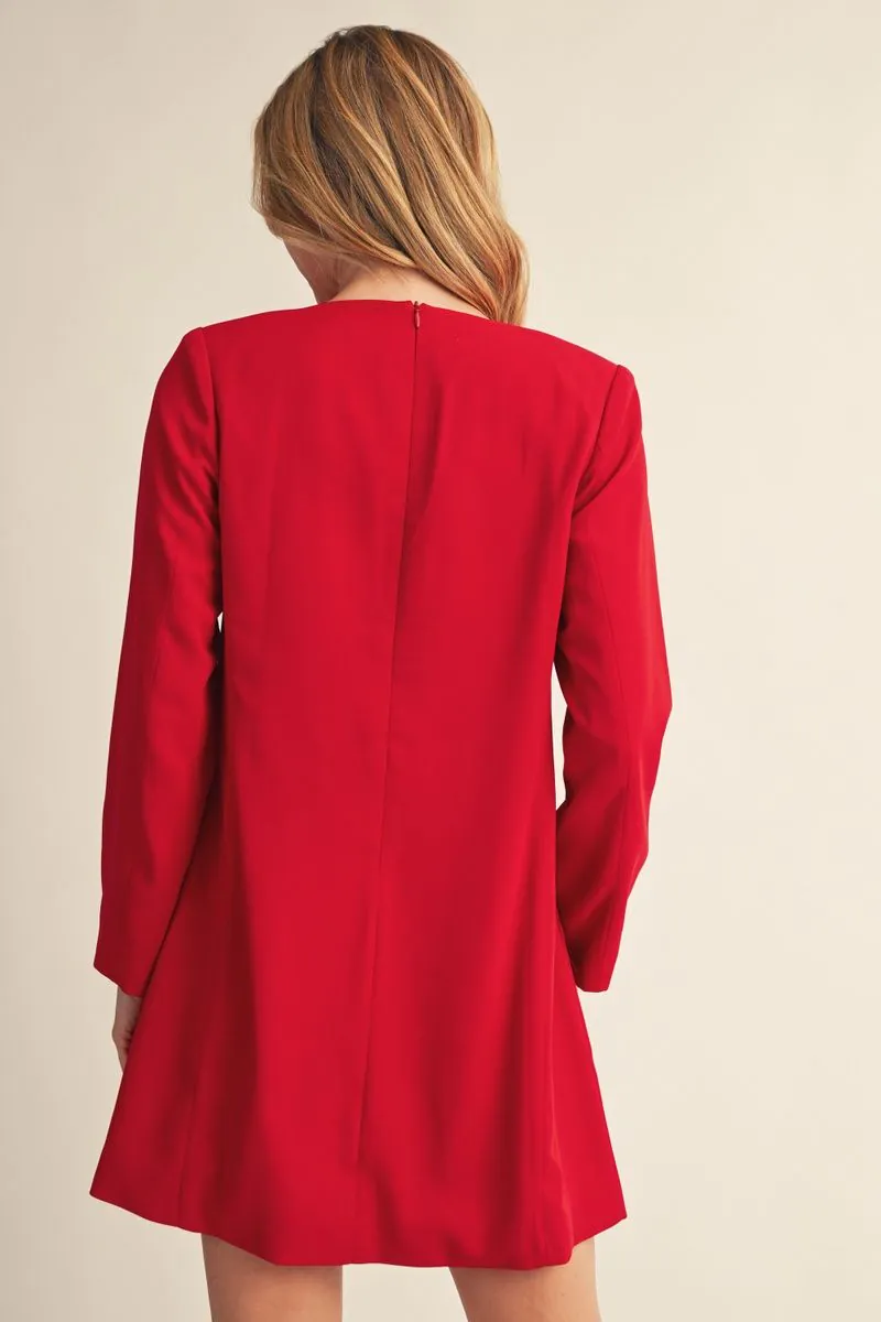 Red Long Sleeve, Woven Mini Dress