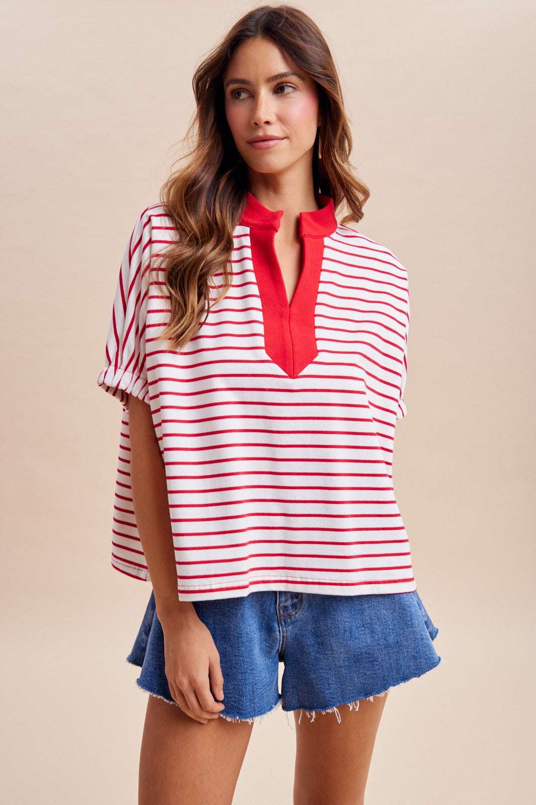 Red/White Striped Dolman Sleeve Oversized Top