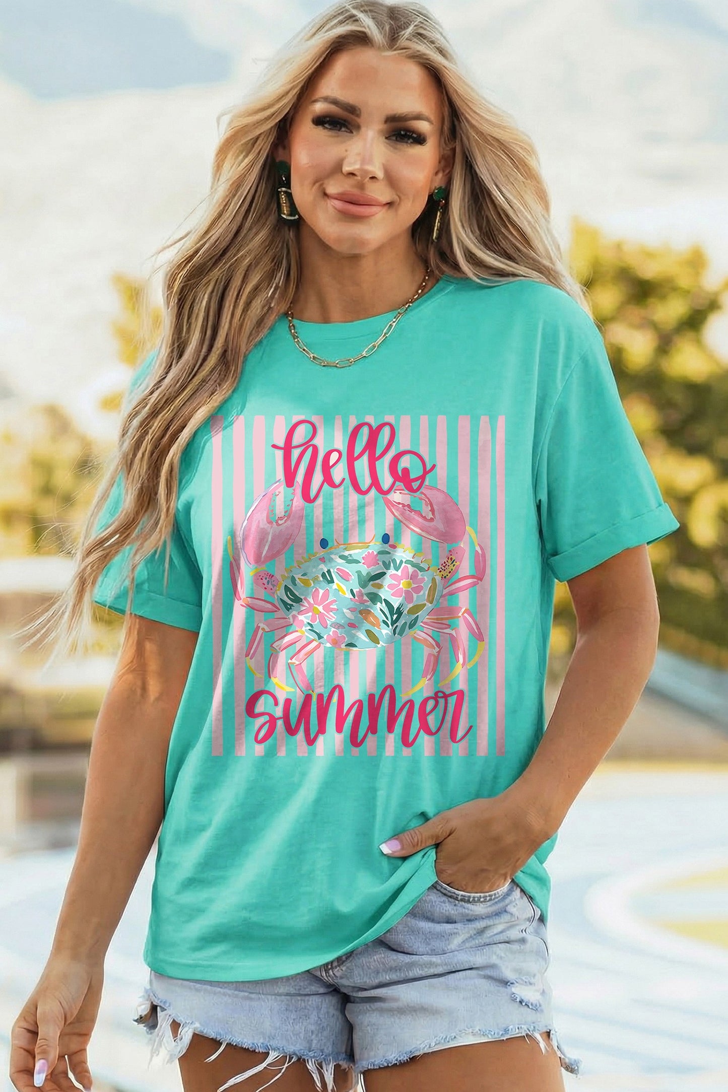 Mint Green 'Hello Summer' Pastel Crab T-Shirt