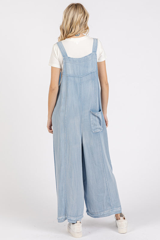 Light Denim Overalls with Buttoned Straps