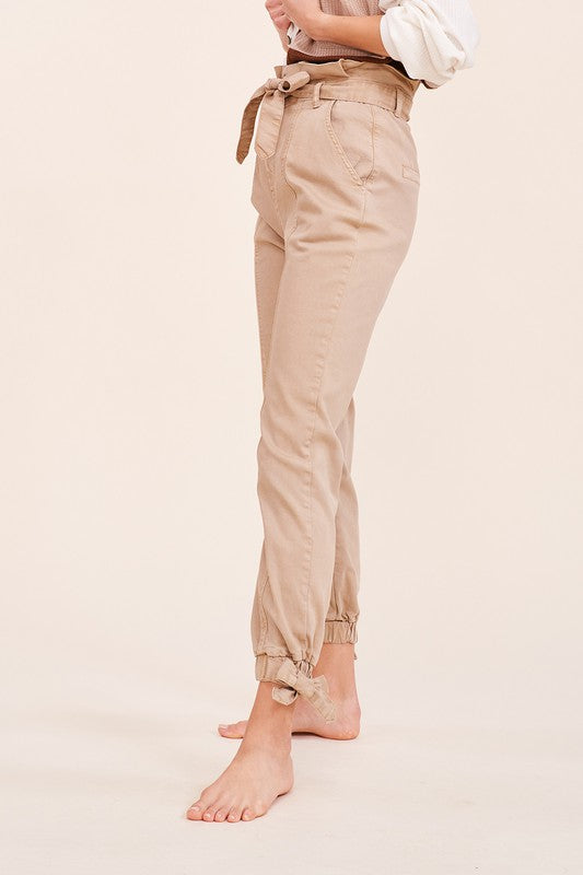 Ankle Tie Paper Bag High Waisted Pants