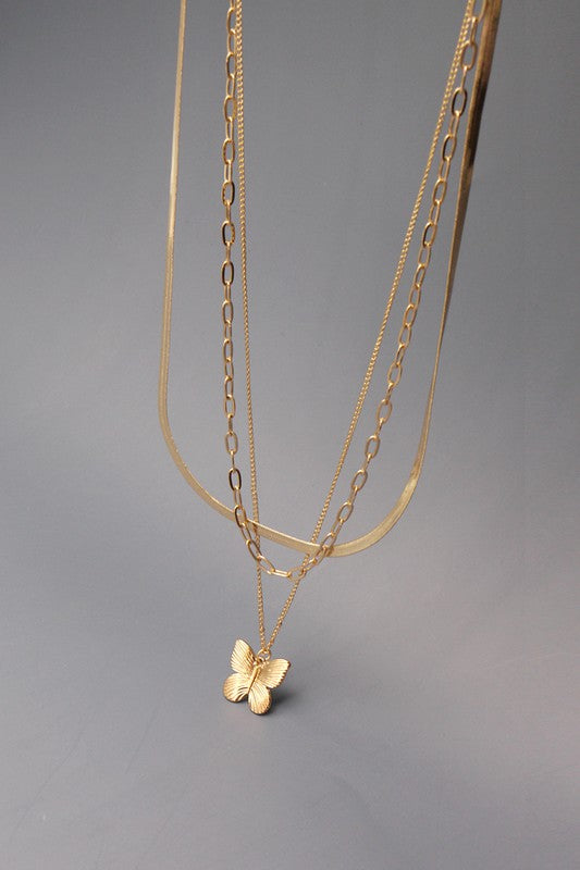MULTI LAYER BUTTERFLY SNAKE CHAIN NECKLACE