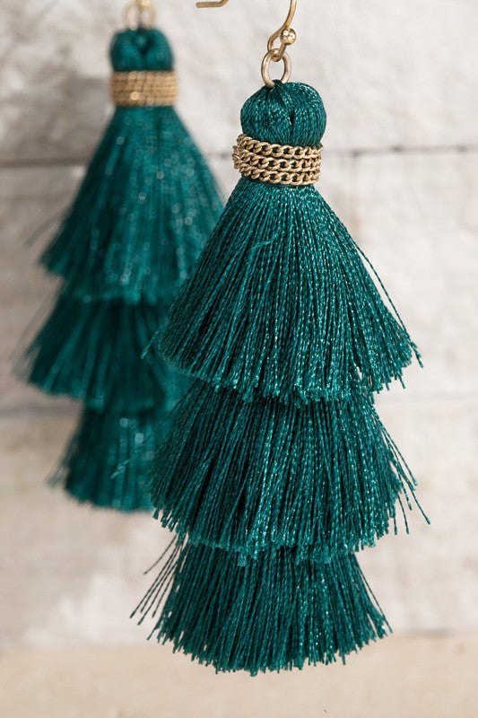 Triple hot sale tassel earrings