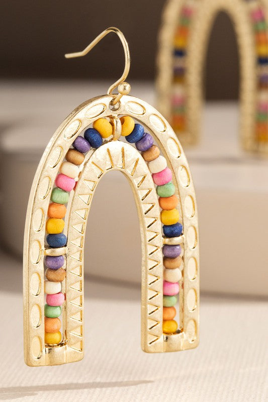 Gold Rainbow Earrings w/ Bead Accents