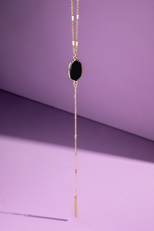 Long Gold Pendant Necklace with Natural Stone + Simple Gold Stud Set