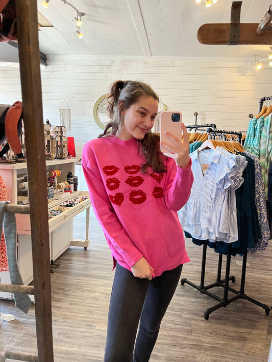 Hot Pink Hearts + Kisses Sweater