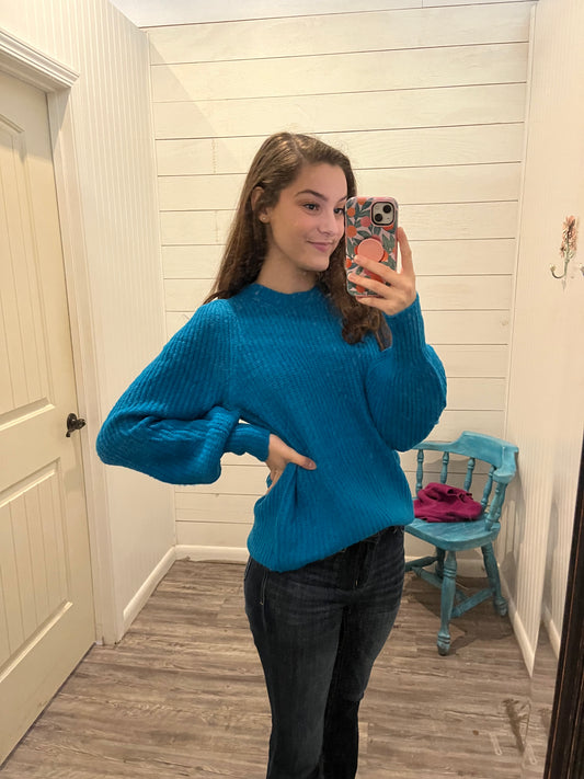 Electric Blue Balloon Sleeve Sweater
