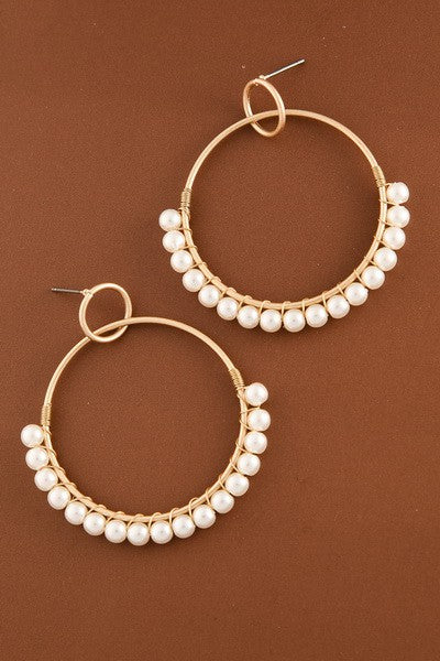 Circle Pearl Drop Earrings