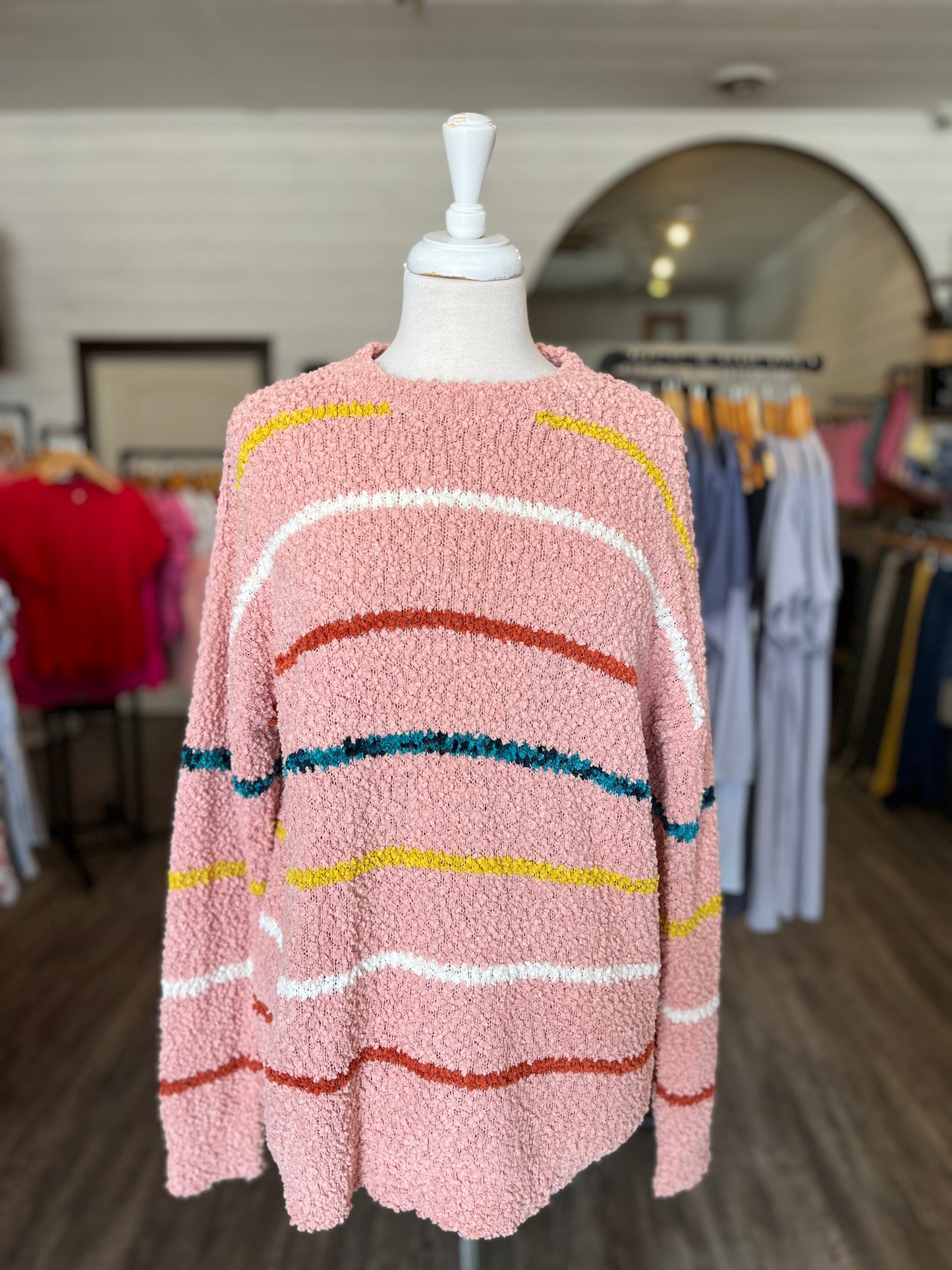 Multi Colored Striped Popcorn Sweater