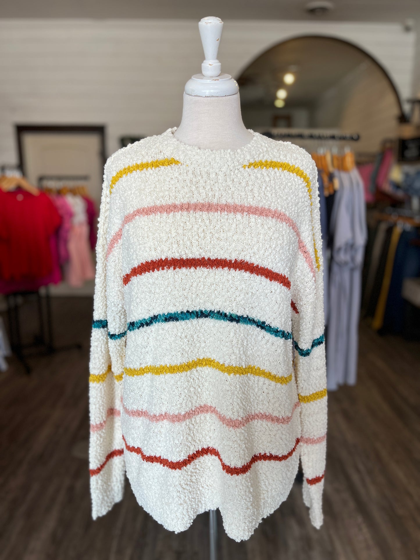 Multi Colored Striped Popcorn Sweater